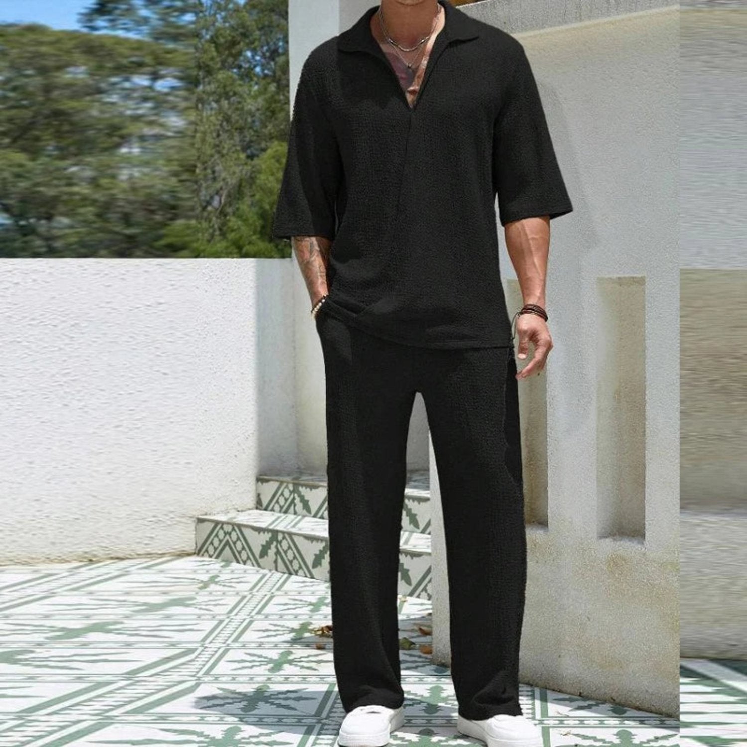 Tommy – Short-Sleeve Half-Zip Shirt and Relaxed Pants Set