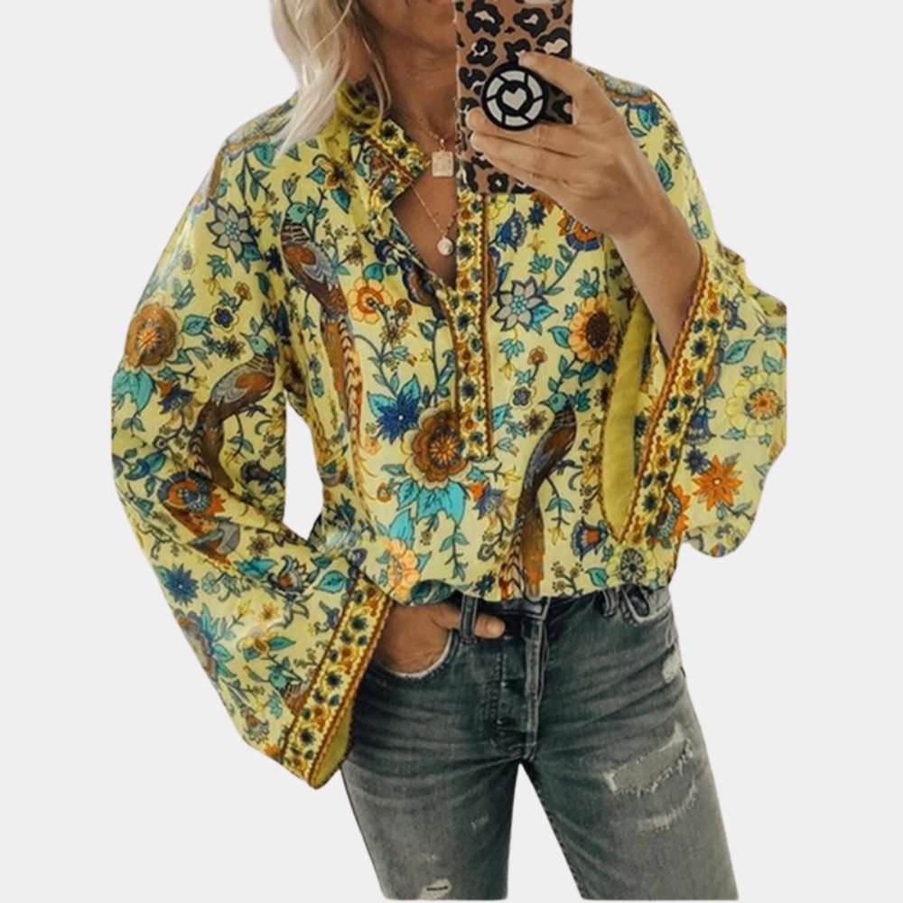 Lena – Flowy Long Sleeve Blouse with Stylish Pattern