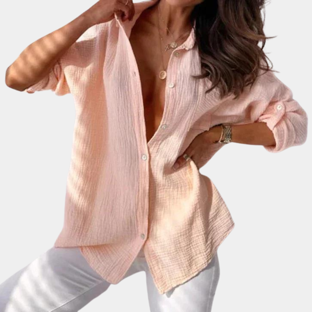 Mia – Relaxed Fit Buttoned Blouse with Lapel Collar