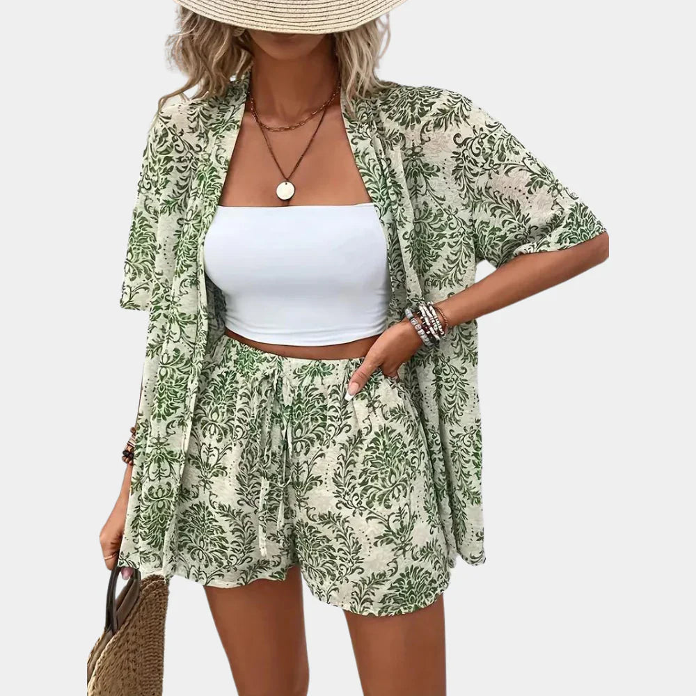 Selina – Relaxed Open-Front Blouse and Shorts Set