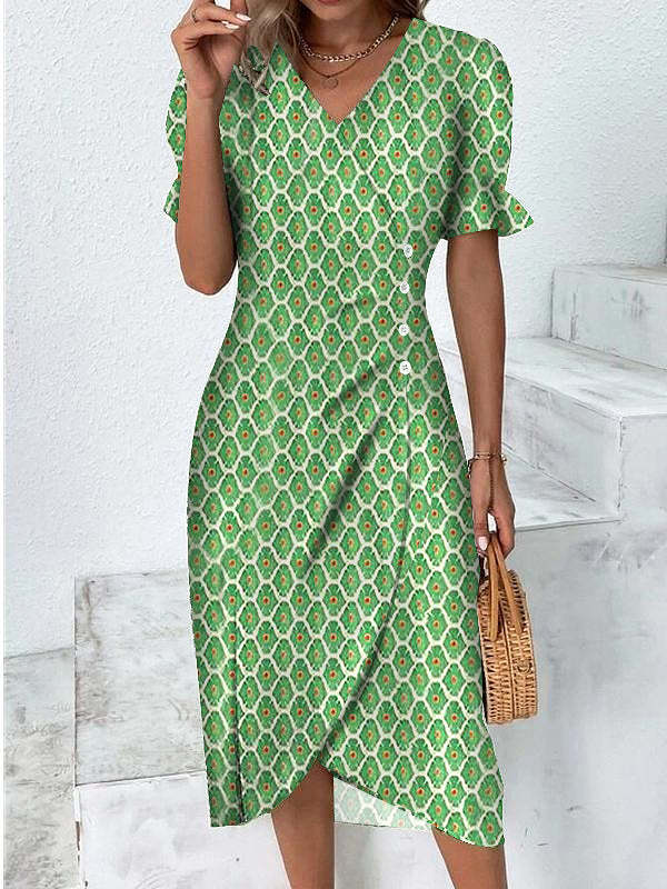 Olivia – Elegant V-Neck Dress with Puff Sleeves