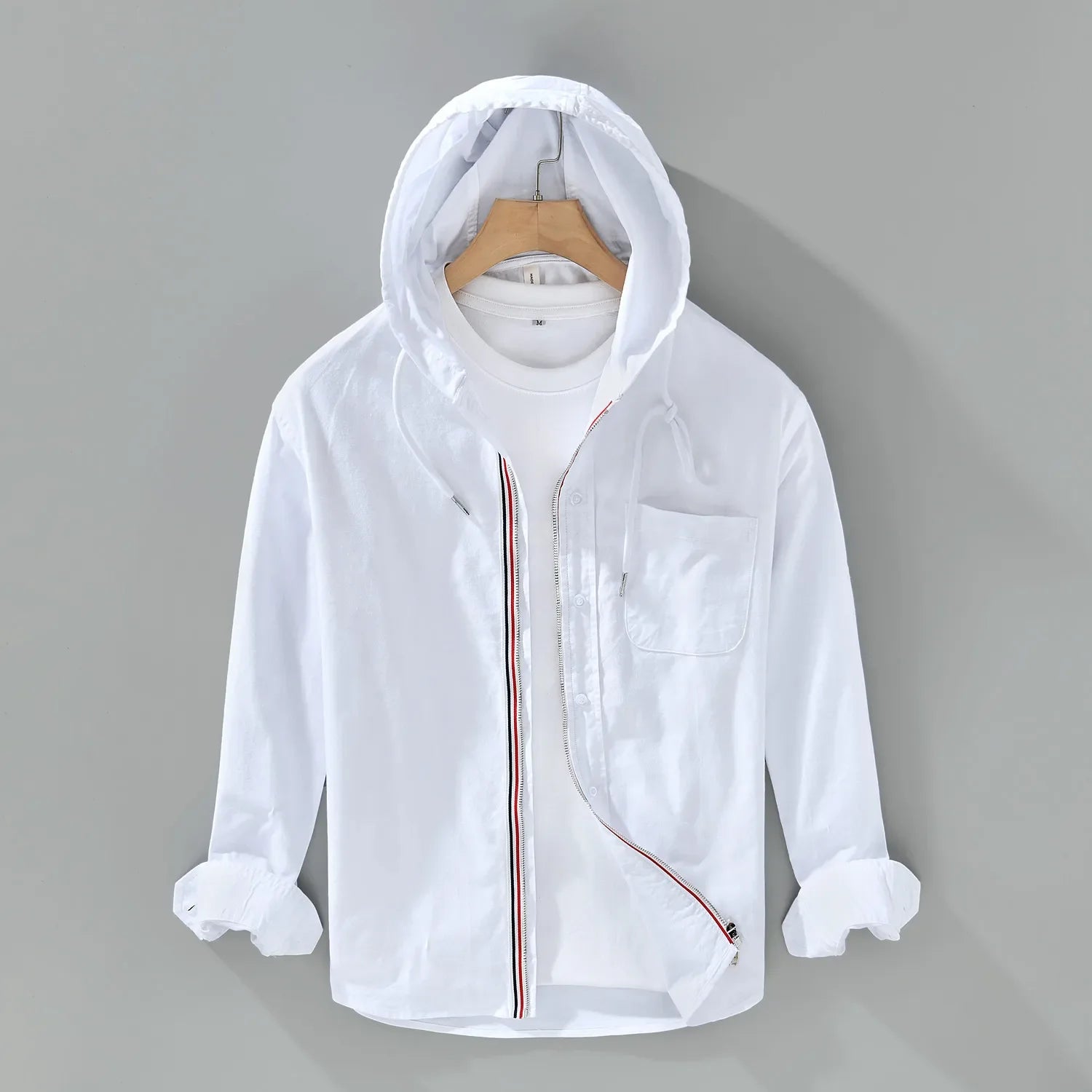 Noah – Modern Button-Up Hooded Shirt with Chest Pocket