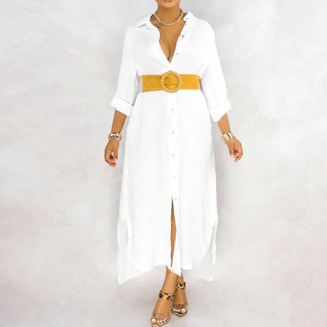 Lolita – Flowing Button-Up Dress with Rolled Up Sleeve