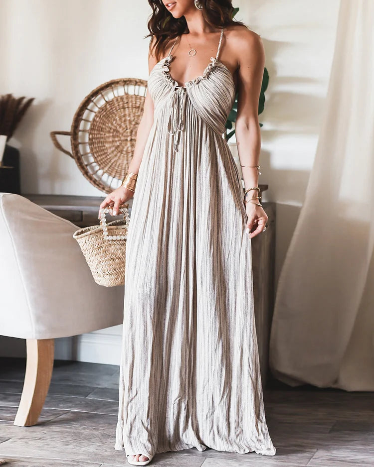 Sienna – Halter Neck Flowy Maxi Dress with Bow-Tied Back