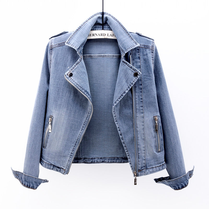 Mira - Vintage Wash Blue Denim Jacket with Slim-Fit Collar for Effortless Style