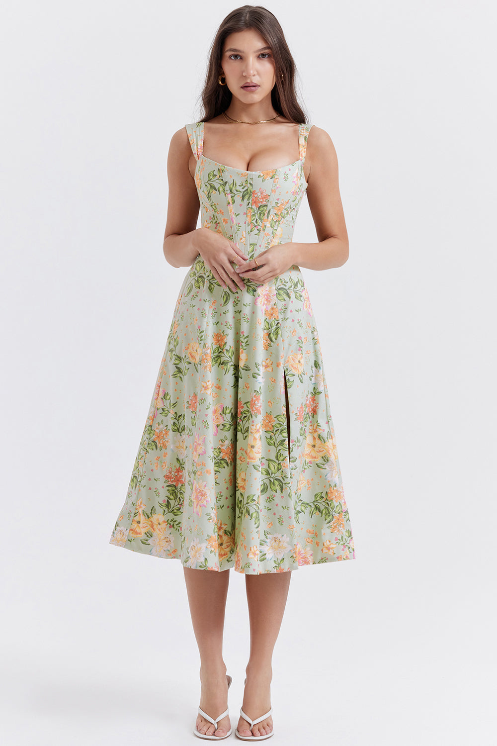 Lilia – Casual Square Neckline Midi Dress with Delicate Shoulder Strap