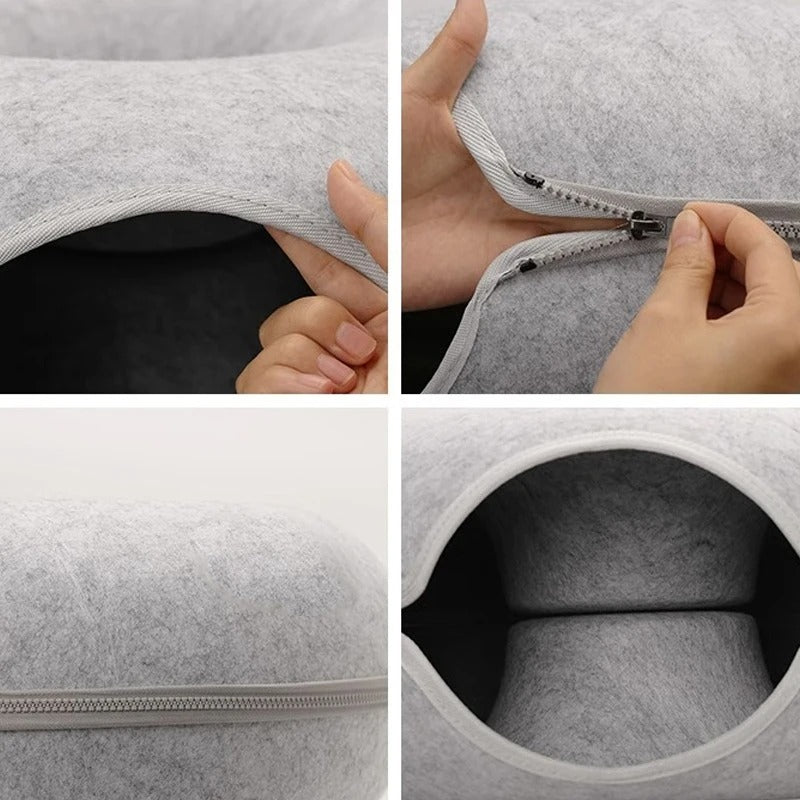 PurrNest - Cozy Donut Tunnel Bed With Zipper For Pet Comfort