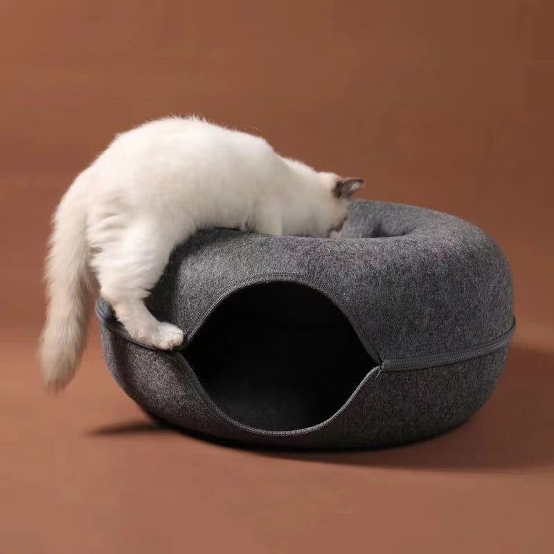 PurrNest - Cozy Donut Tunnel Bed With Zipper For Pet Comfort