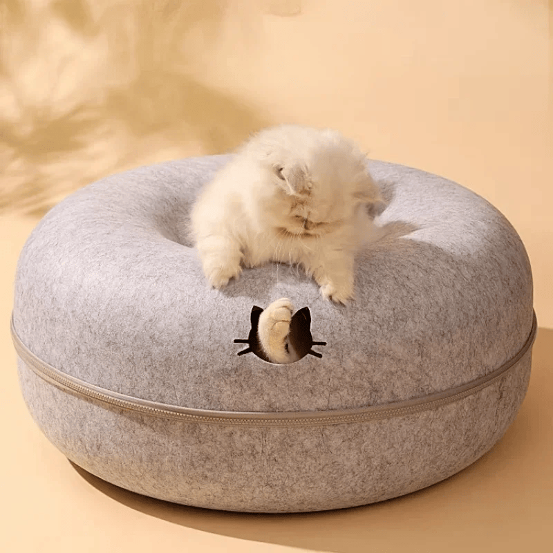 PurrNest - Cozy Donut Tunnel Bed With Zipper For Pet Comfort