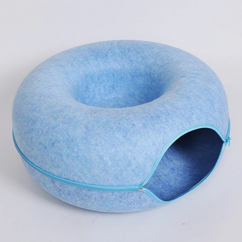 PurrNest - Cozy Donut Tunnel Bed With Zipper For Pet Comfort