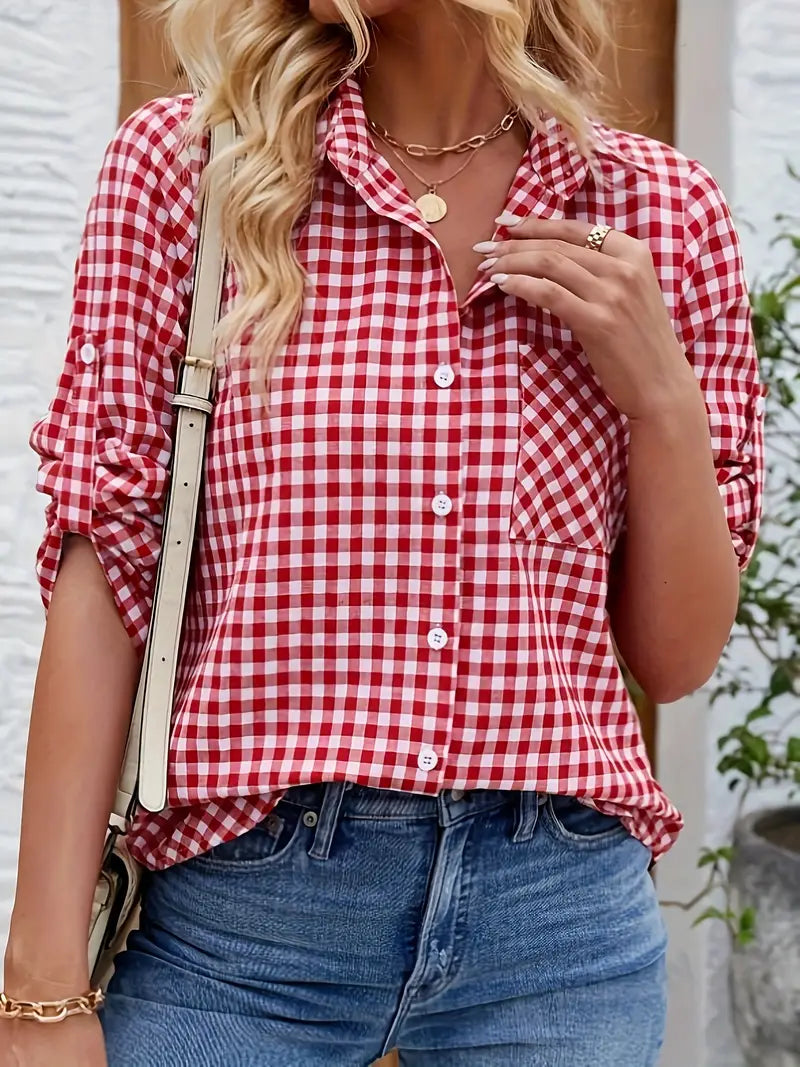 Nia – Relaxed Half-Sleeve Checkered Shirt with Lightweight Design