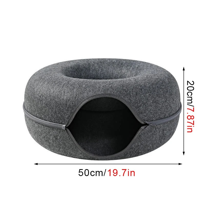 PurrNest - Cozy Donut Tunnel Bed With Zipper For Pet Comfort