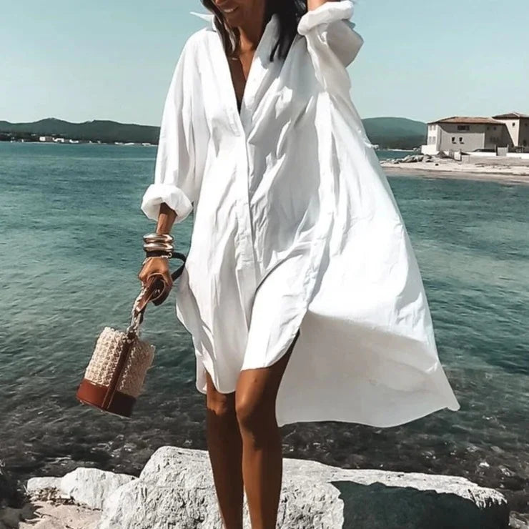 Naomi – Relaxed Fit Long Sleeved Dress with Button Down