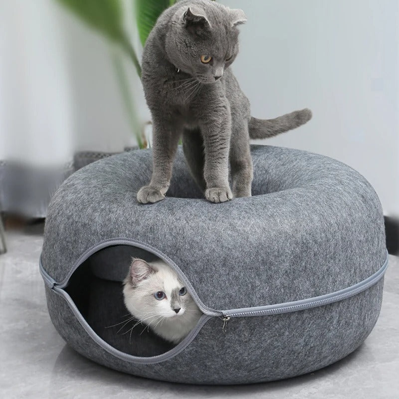 PurrNest - Cozy Donut Tunnel Bed With Zipper For Pet Comfort