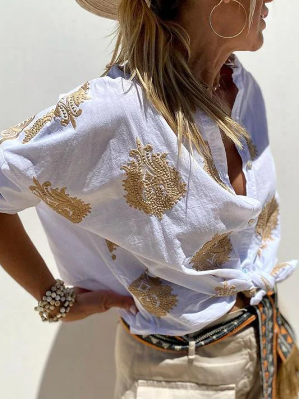 Lena – Puff Sleeves Printed Blouse with Unique Design