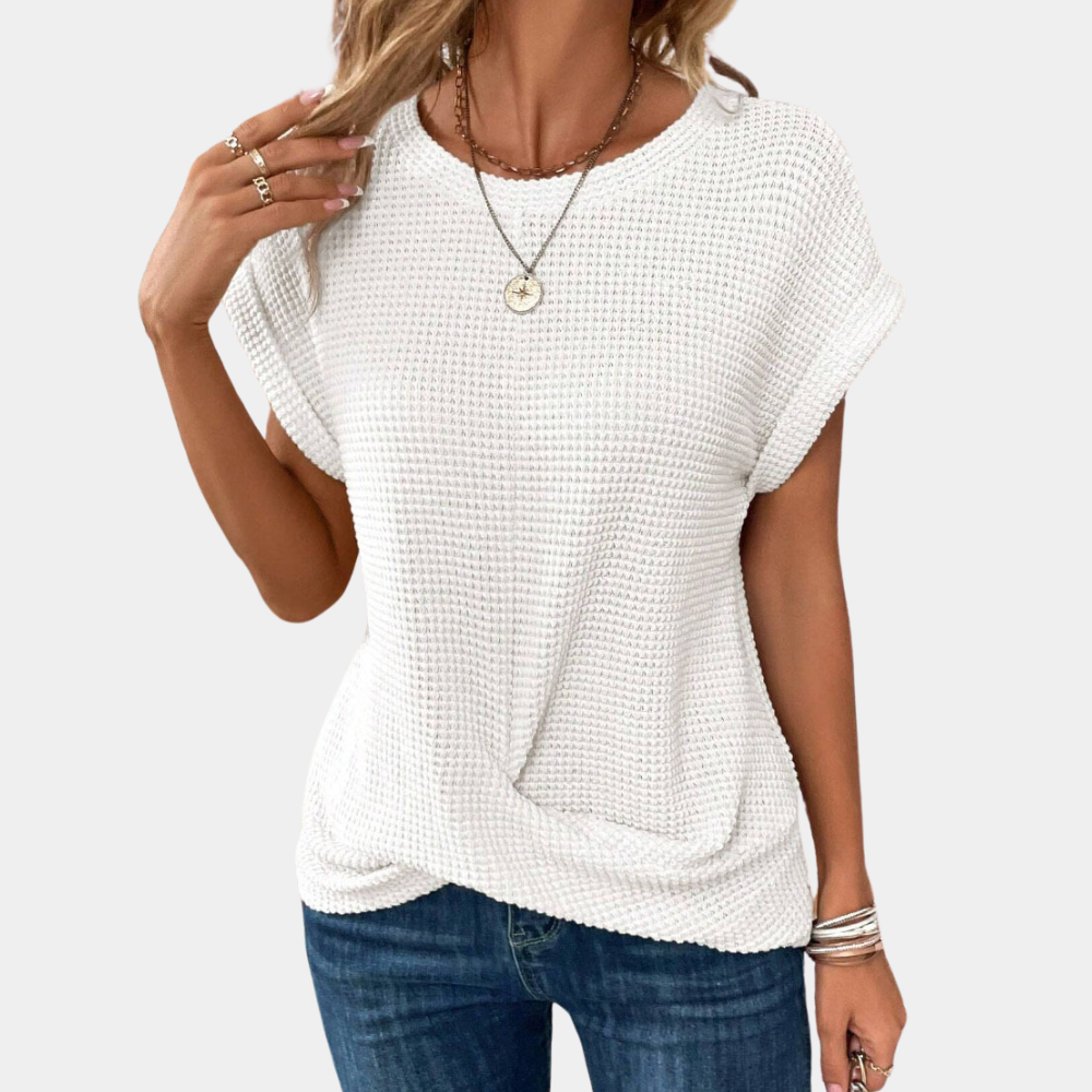 Mia – Casual Round Neckline Top with Cuffed Sleeves