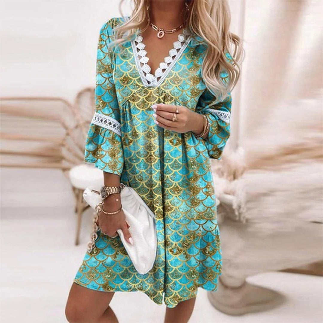 Tindra - Stylish Printed Loose Dress With Convenient Button Closure