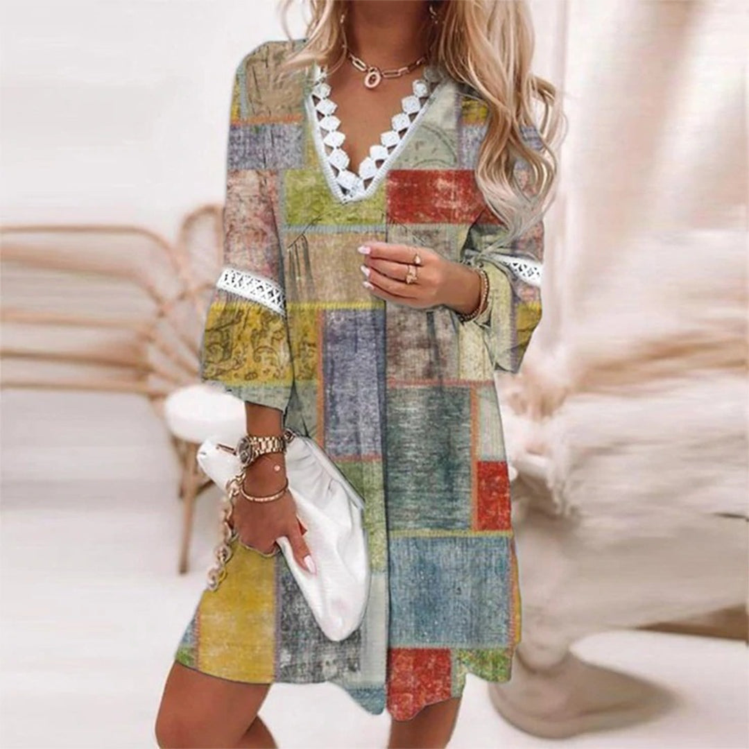 Tindra - Stylish Printed Loose Dress With Convenient Button Closure