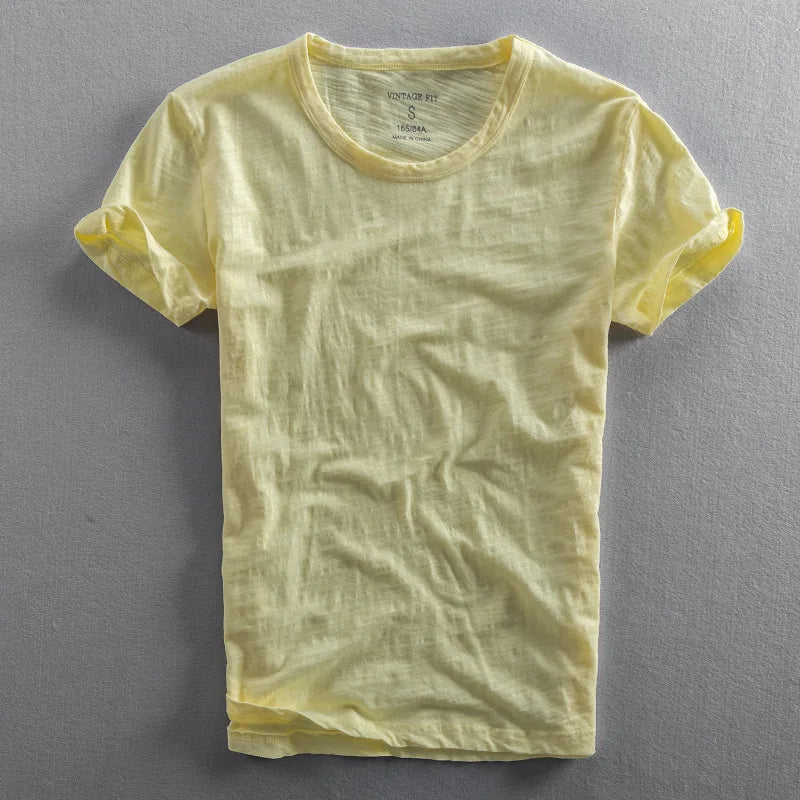 Kai – Rolled Short Sleeves T-Shirt with Classic Crew Neckline