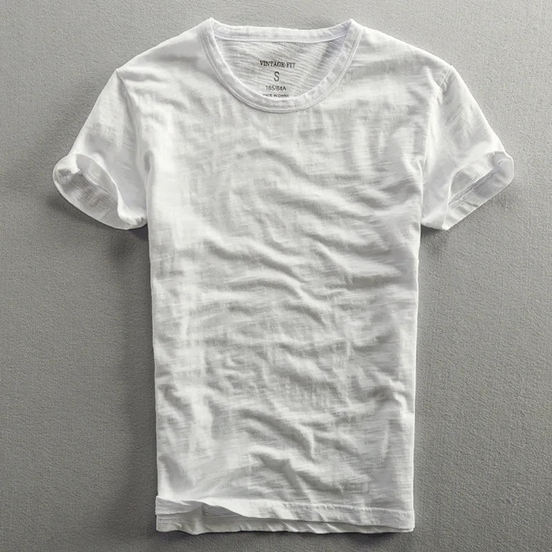Kai – Rolled Short Sleeves T-Shirt with Classic Crew Neckline