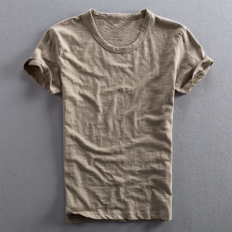 Kai – Rolled Short Sleeves T-Shirt with Classic Crew Neckline