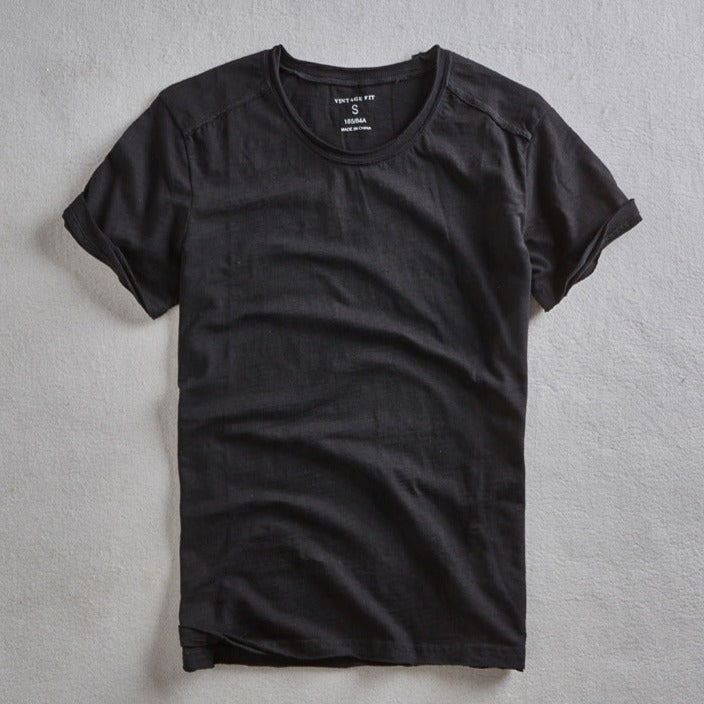 Kai – Rolled Short Sleeves T-Shirt with Classic Crew Neckline
