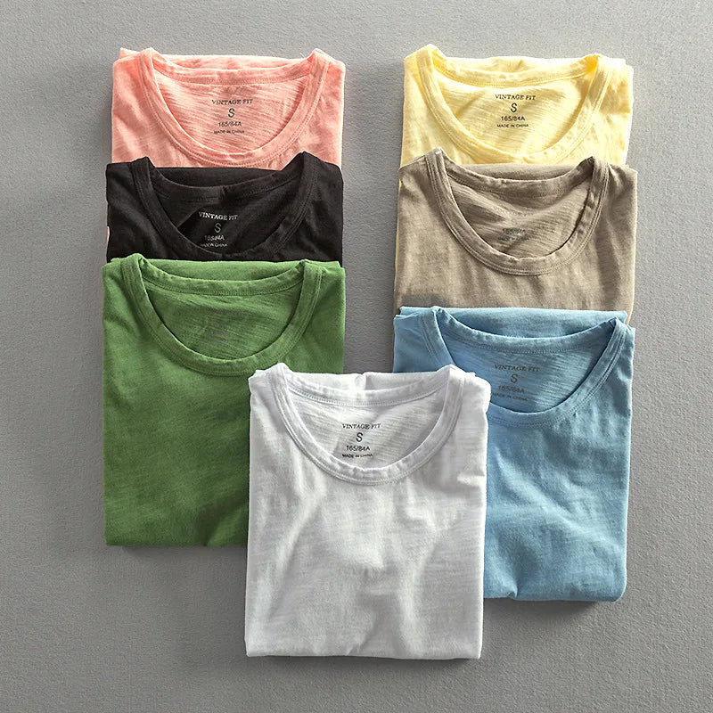 Kai – Rolled Short Sleeves T-Shirt with Classic Crew Neckline