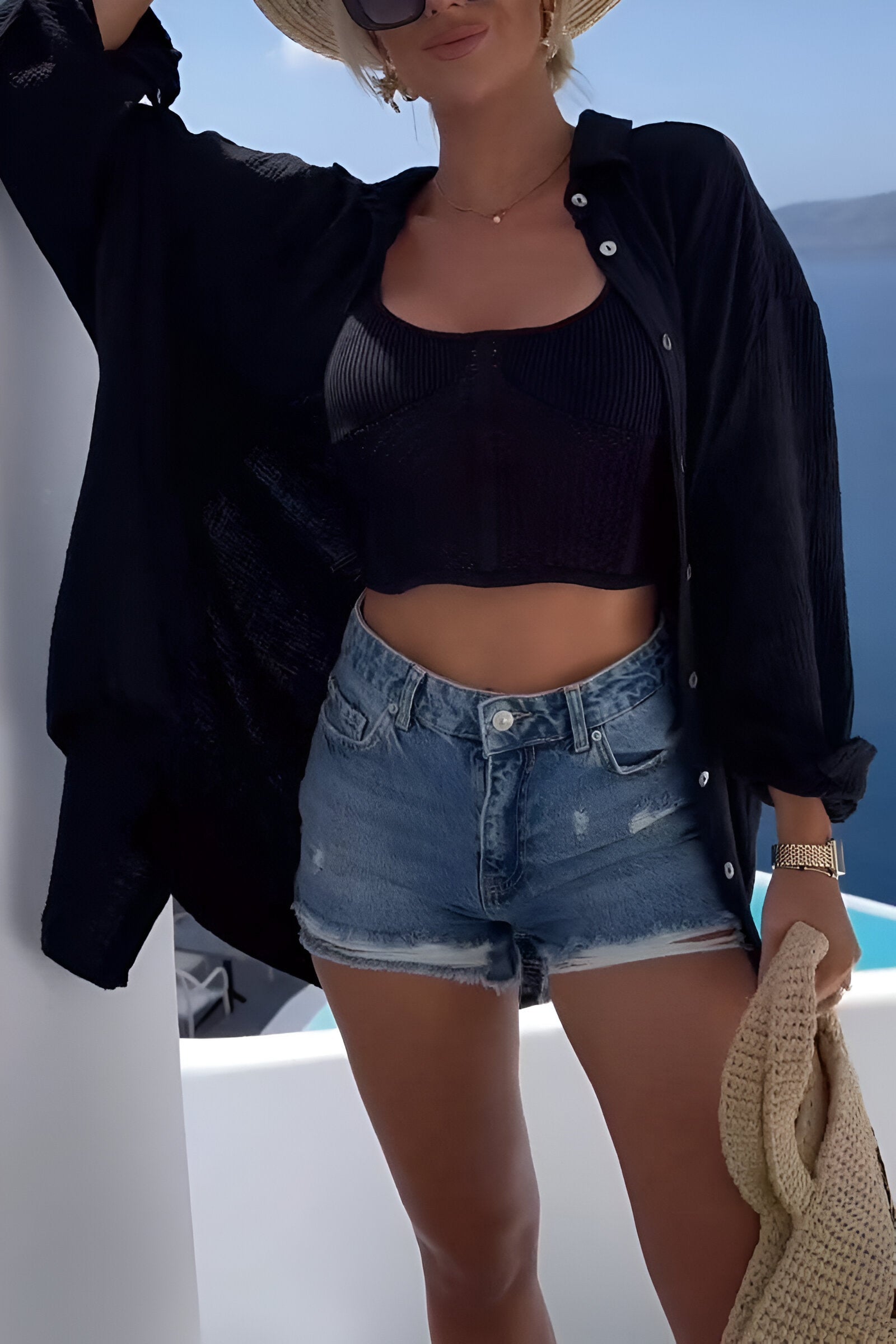 Selene – Casual Front Button Up Blouse with Open Fitting Collar