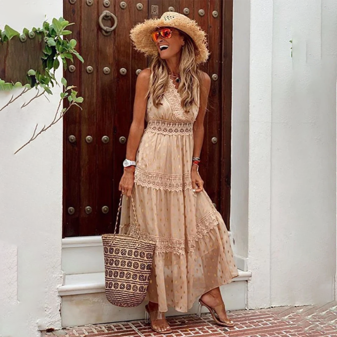 Maribel – SleeveLess Flowing Maxi Dress with Tiered Design