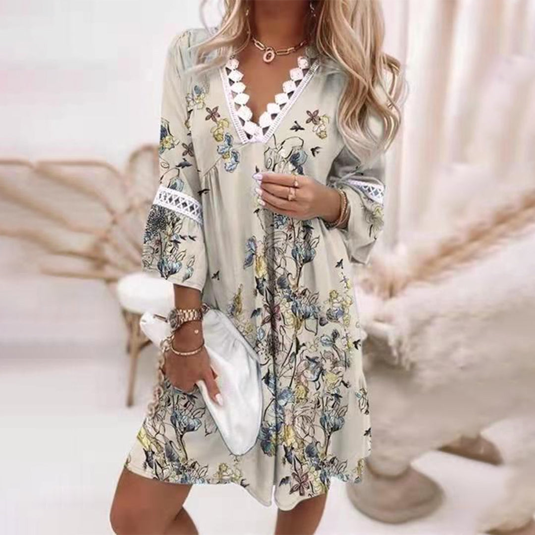 Tindra - Stylish Printed Loose Dress With Convenient Button Closure