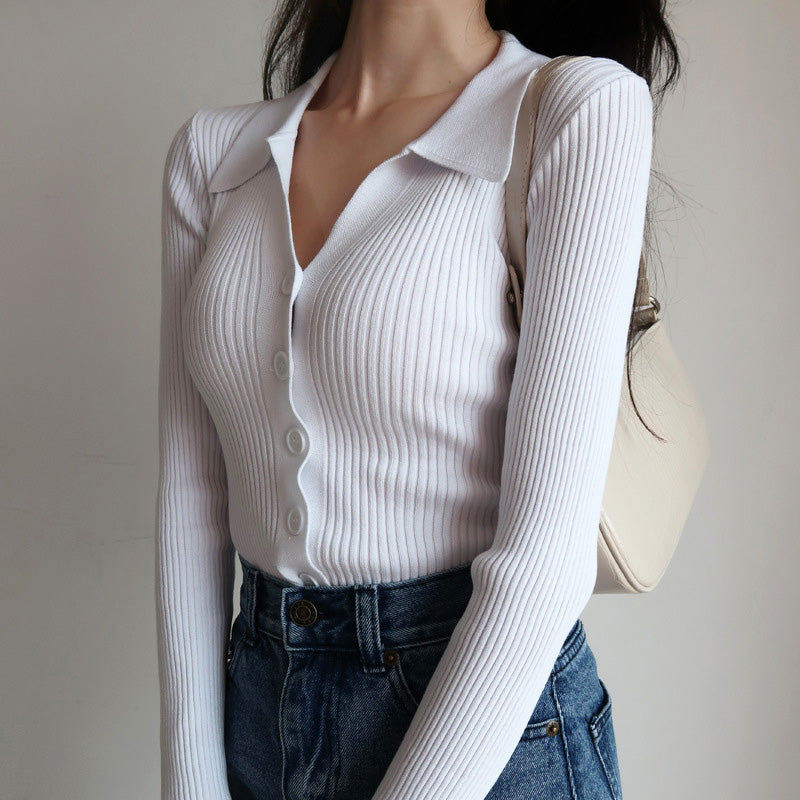 Livia – Front Button Up Cardigan with Structured Collar