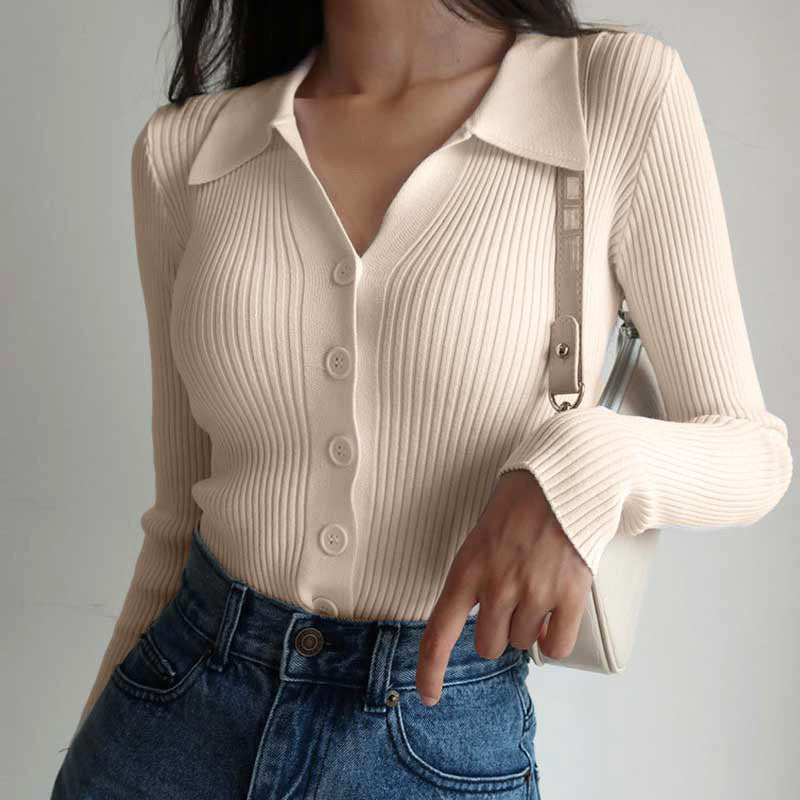 Livia – Front Button Up Cardigan with Structured Collar