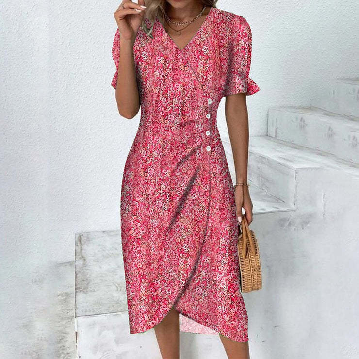 Olivia – Elegant V-Neck Dress with Puff Sleeves