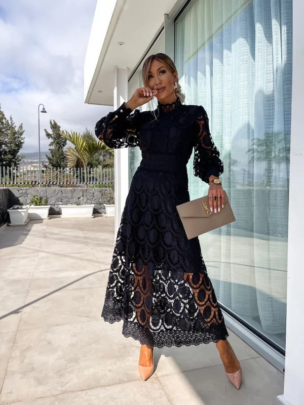 Candy – Timeless Puffed Sleeve Dress with Stand Collar