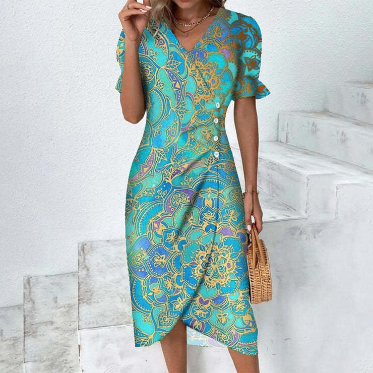 Olivia – Elegant V-Neck Dress with Puff Sleeves