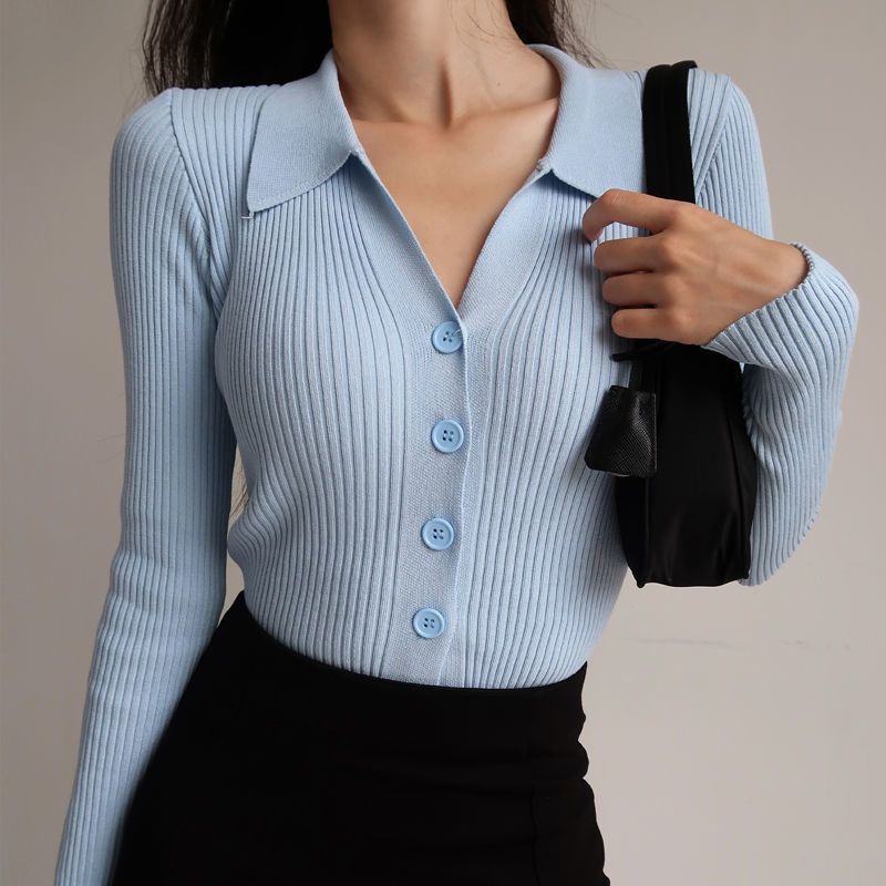 Livia – Front Button Up Cardigan with Structured Collar