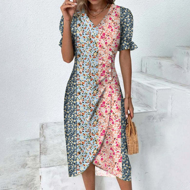Olivia – Elegant V-Neck Dress with Puff Sleeves