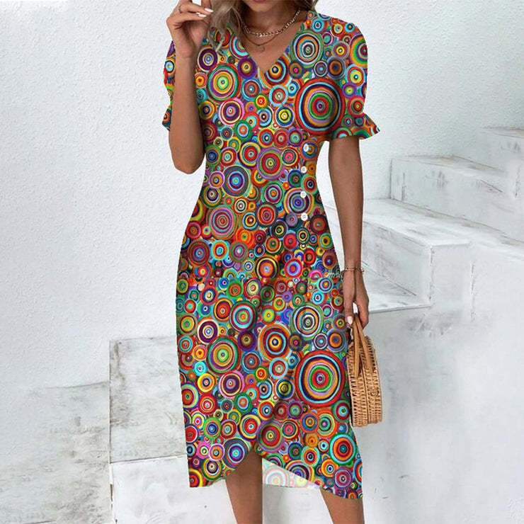 Olivia – Elegant V-Neck Dress with Puff Sleeves