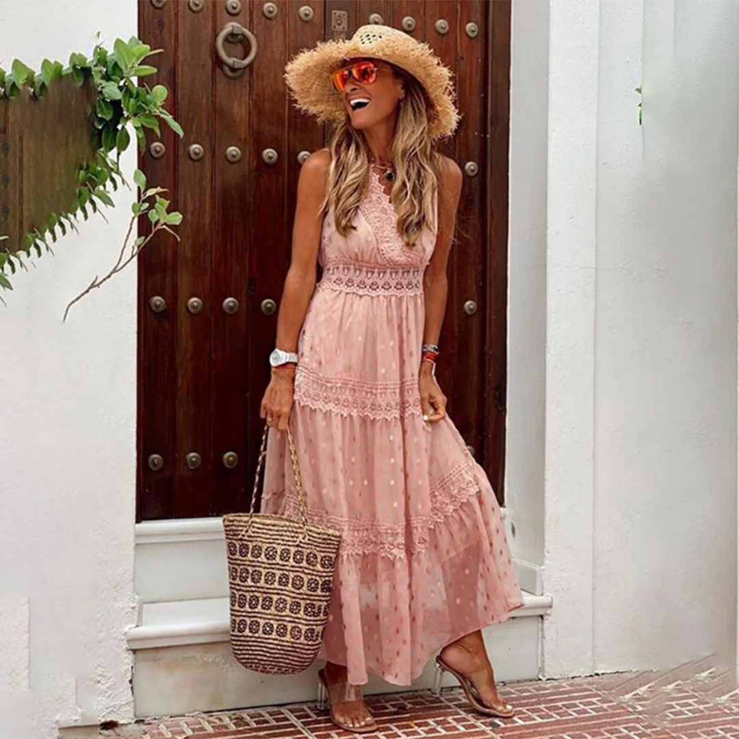 Maribel – SleeveLess Flowing Maxi Dress with Tiered Design