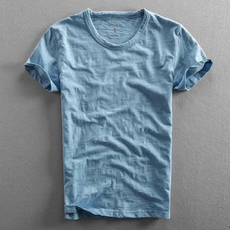 Kai – Rolled Short Sleeves T-Shirt with Classic Crew Neckline