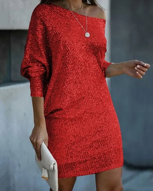 Celeste – Modern Off-Shoulder Mini Dress with Dazzling Look