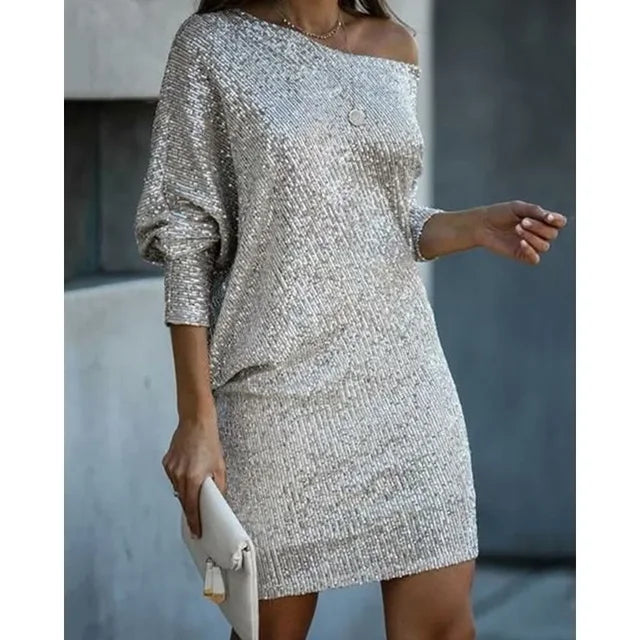 Celeste – Modern Off-Shoulder Mini Dress with Dazzling Look