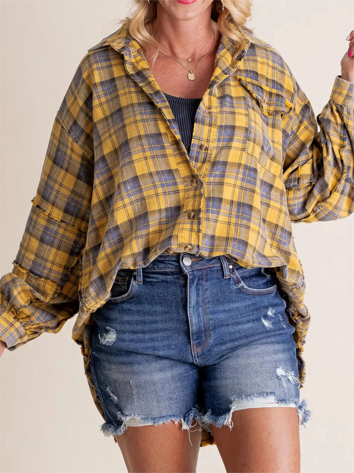 Vanessa – Stylish Front Button Oversized Flannel with Collared Neckline