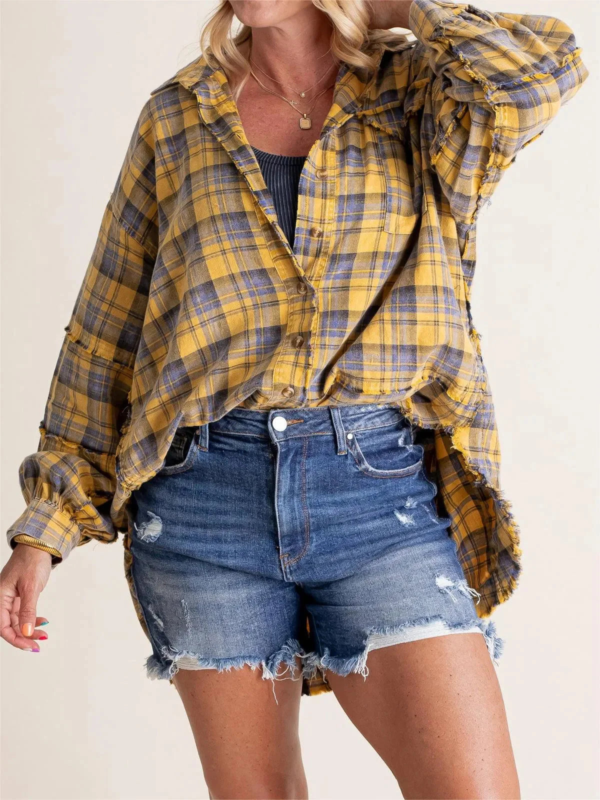 Vanessa – Stylish Front Button Oversized Flannel with Collared Neckline