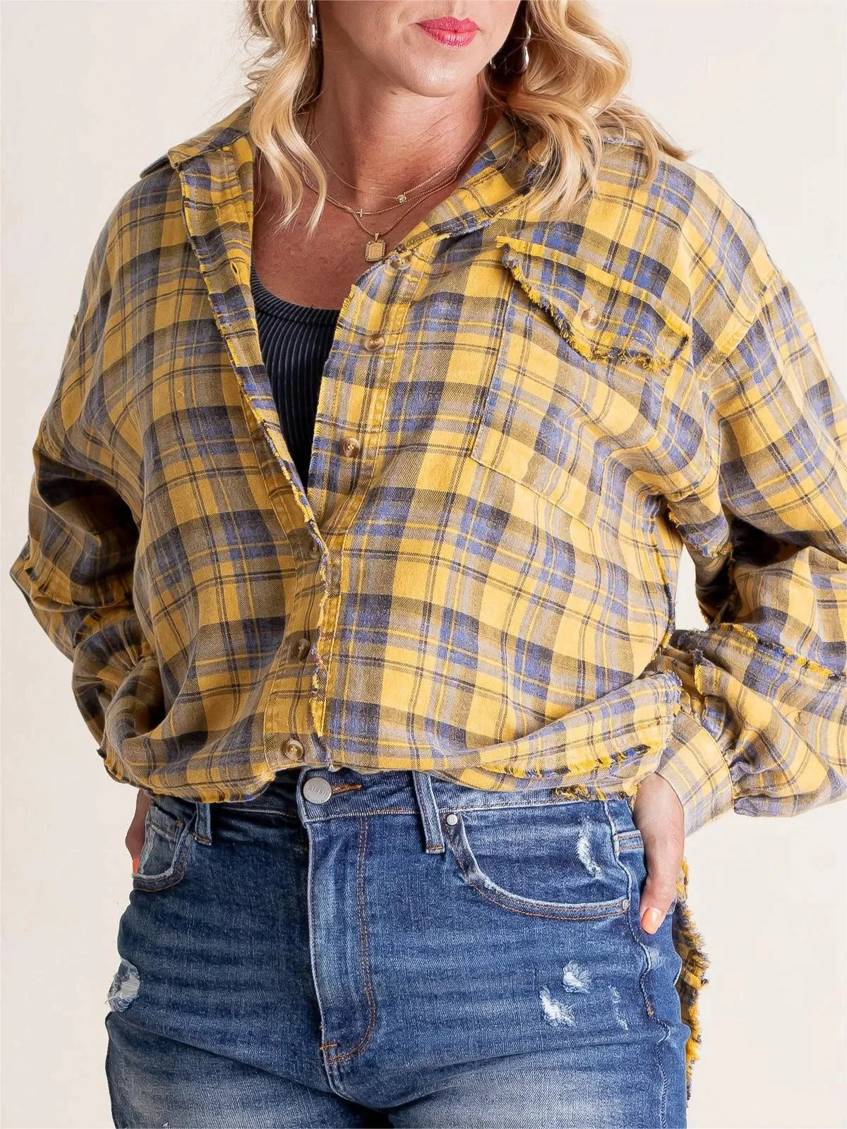 Vanessa – Stylish Front Button Oversized Flannel with Collared Neckline