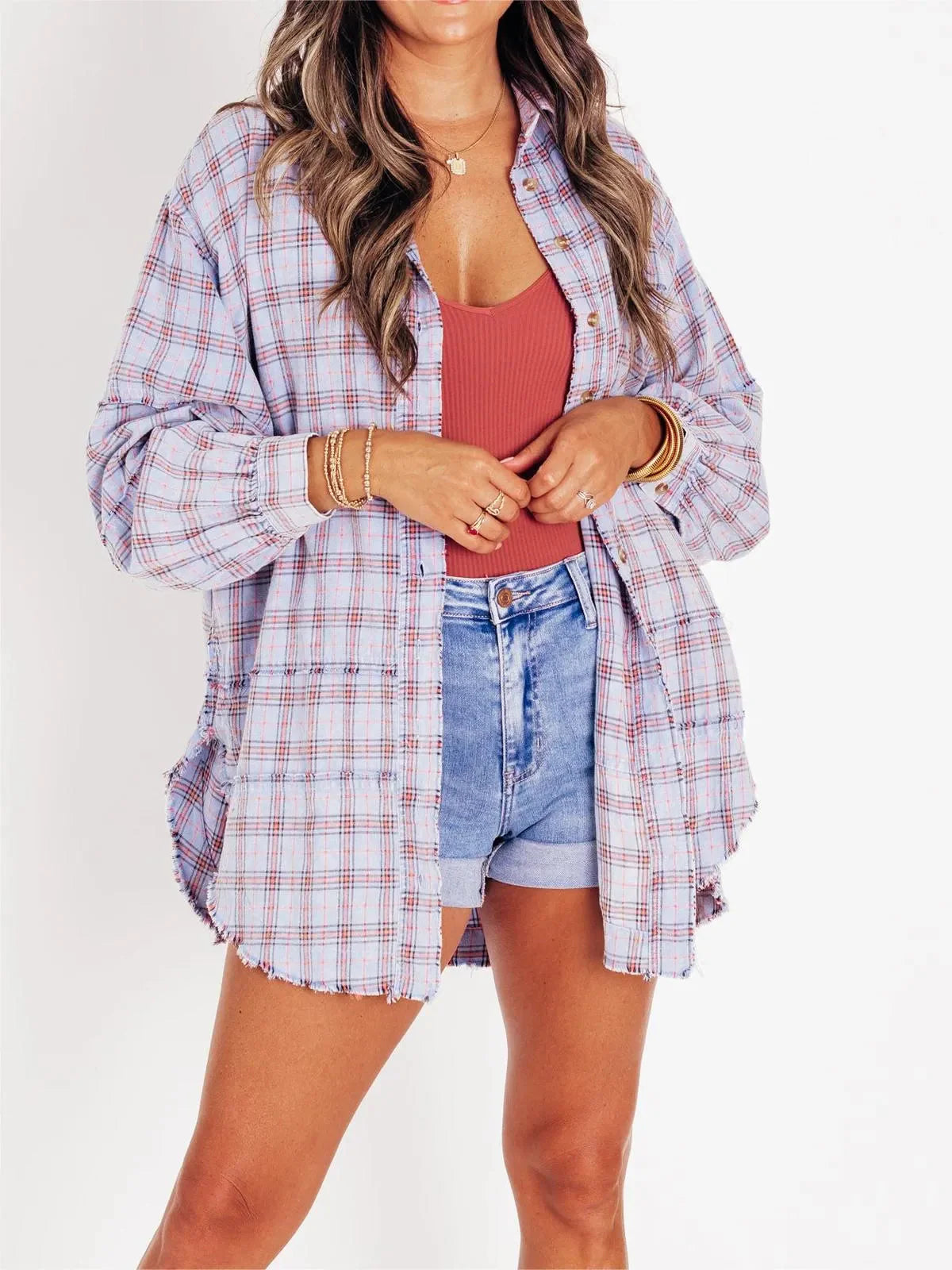 Vanessa – Stylish Front Button Oversized Flannel with Collared Neckline
