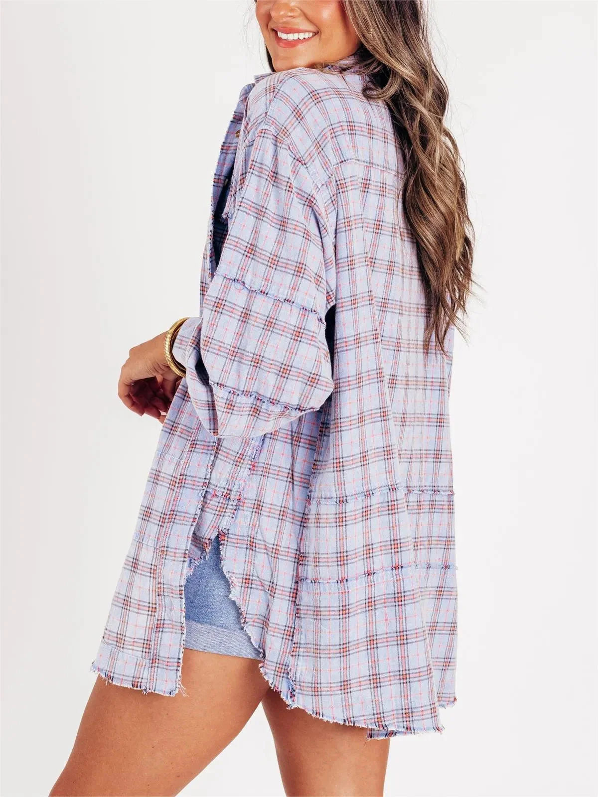 Vanessa – Stylish Front Button Oversized Flannel with Collared Neckline