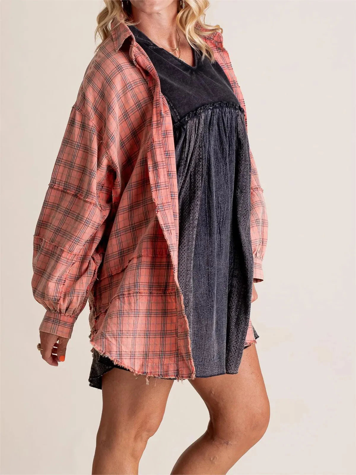 Vanessa – Stylish Front Button Oversized Flannel with Collared Neckline
