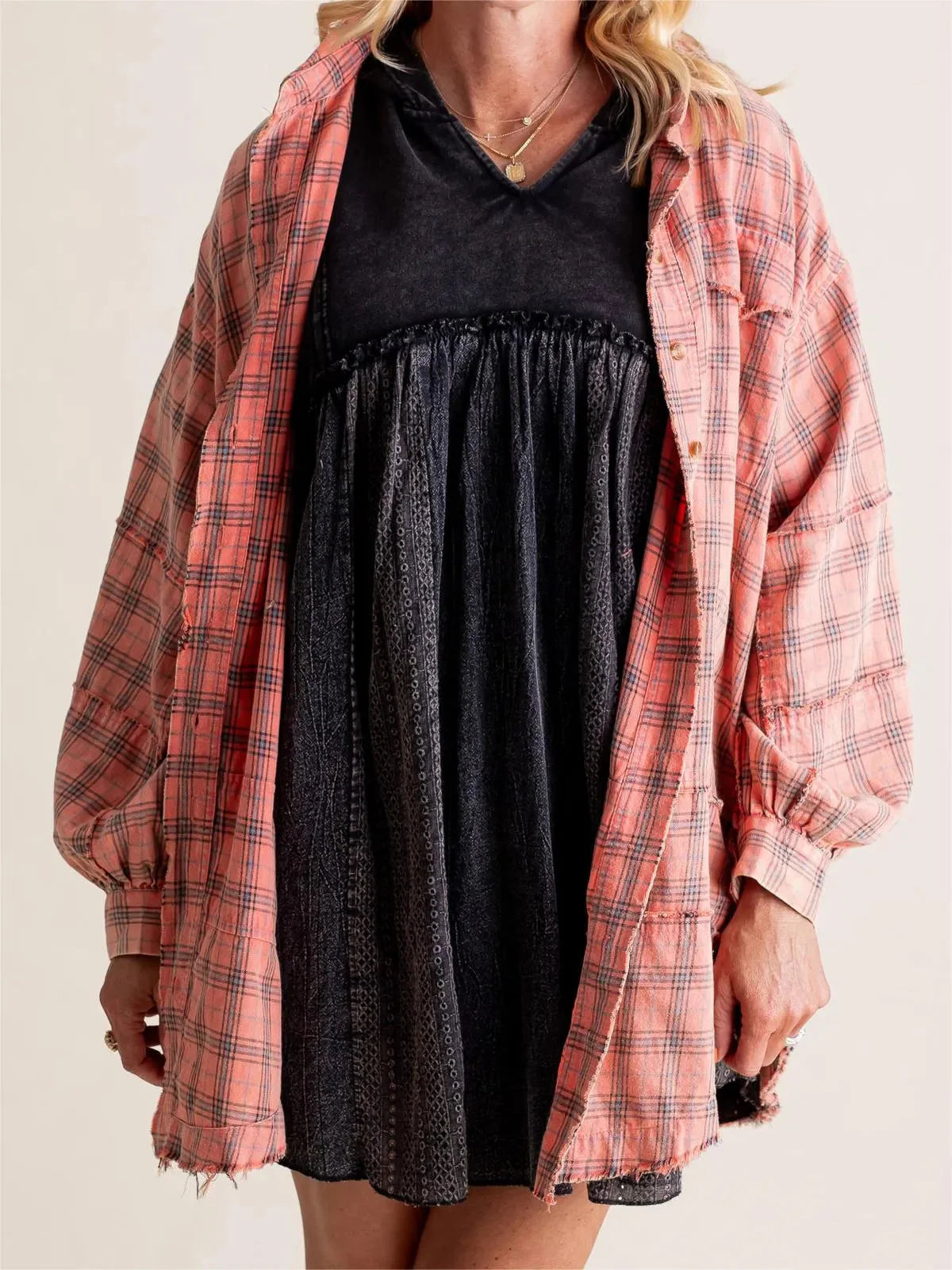 Vanessa – Stylish Front Button Oversized Flannel with Collared Neckline
