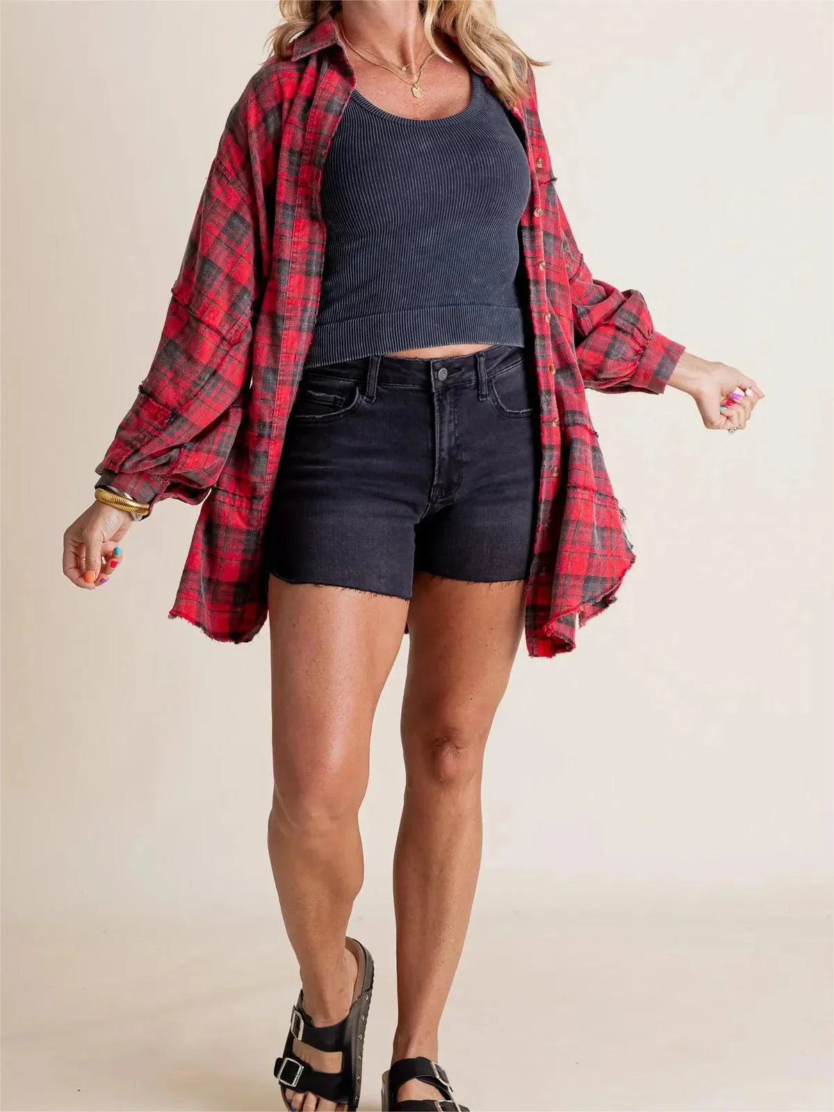 Vanessa – Stylish Front Button Oversized Flannel with Collared Neckline